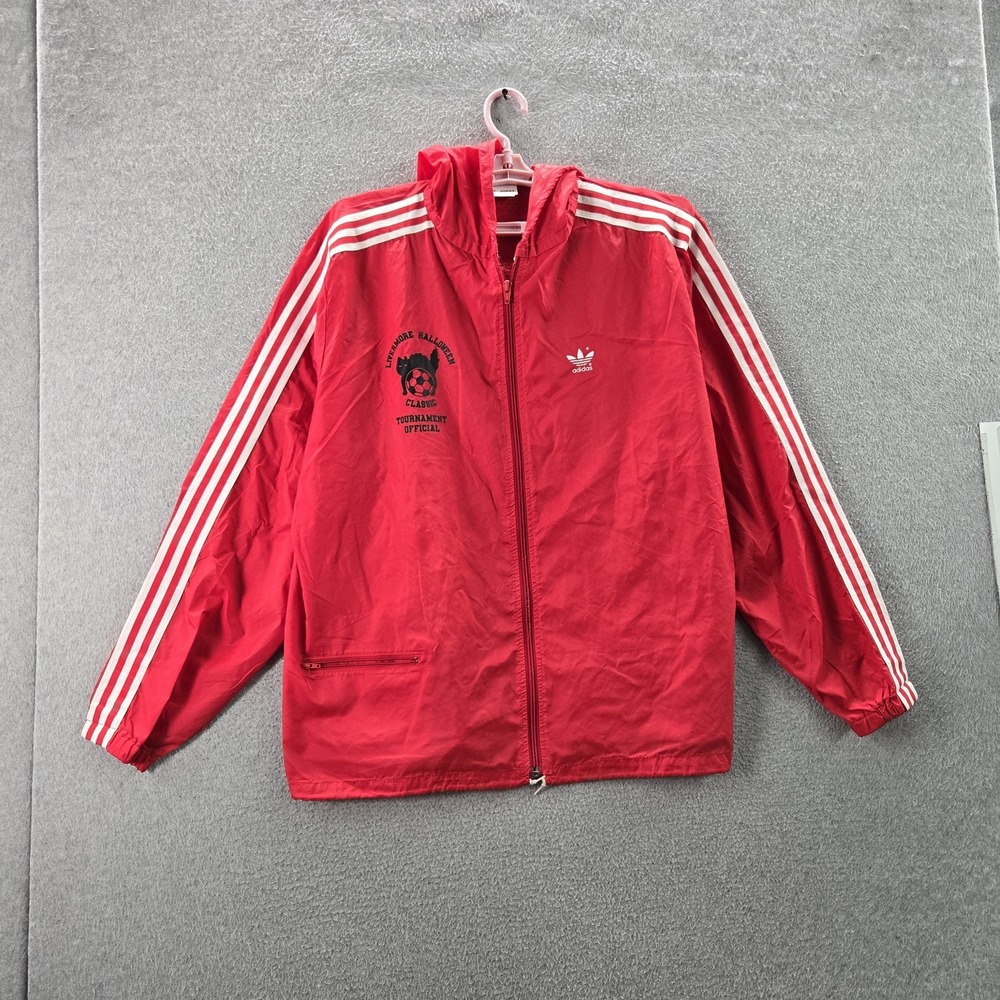 VINTAGE Adidas Men Jacket XL Red Nylon 80s Trefoil Activewear Zipper READ